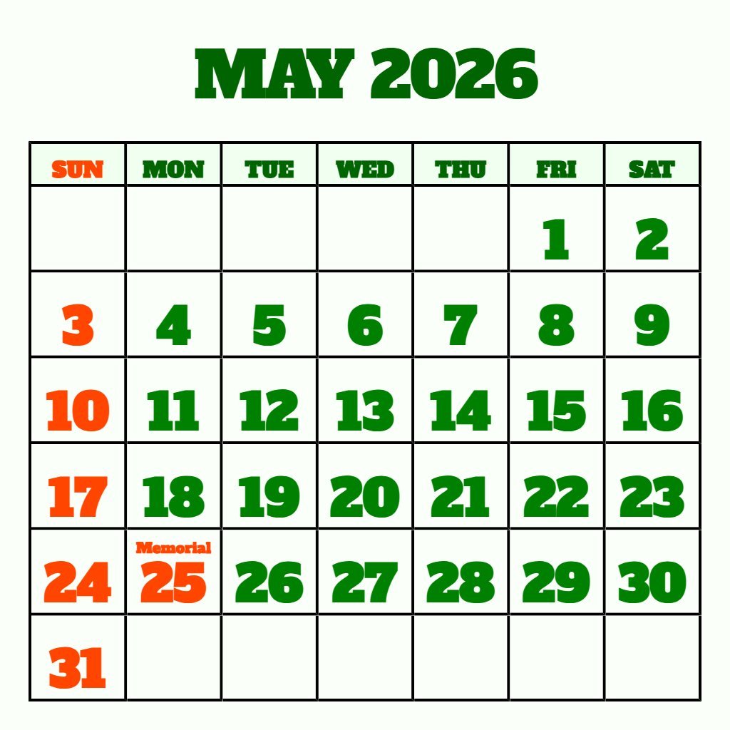 Free May 2026 Calendar Printable Pdf Free Download Notes PDF Download