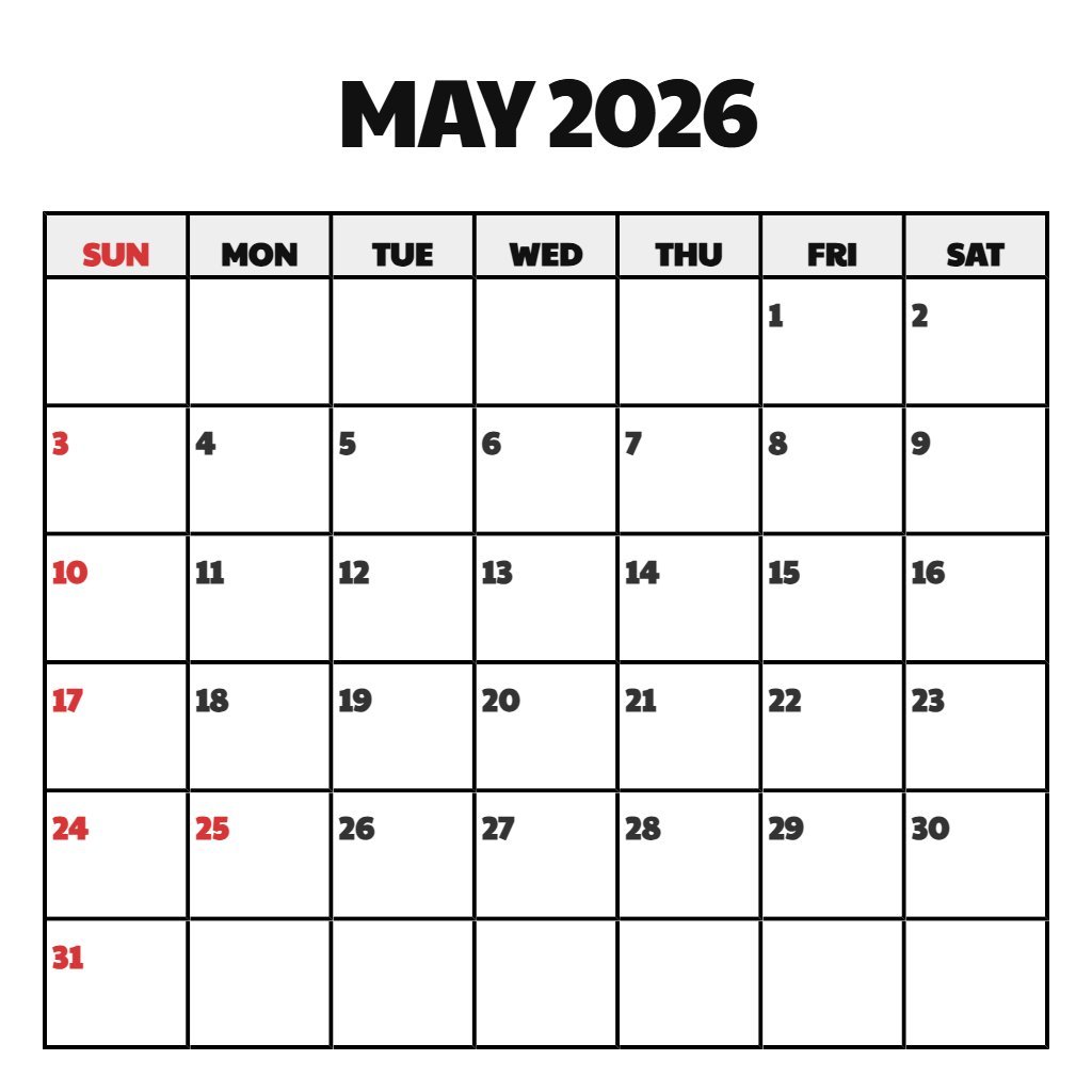 Editable May 2026 Calendar Printable With Holidays Notes PDF Download Editable May 2026 Calendar Printable With Holidays Notes PDF Download