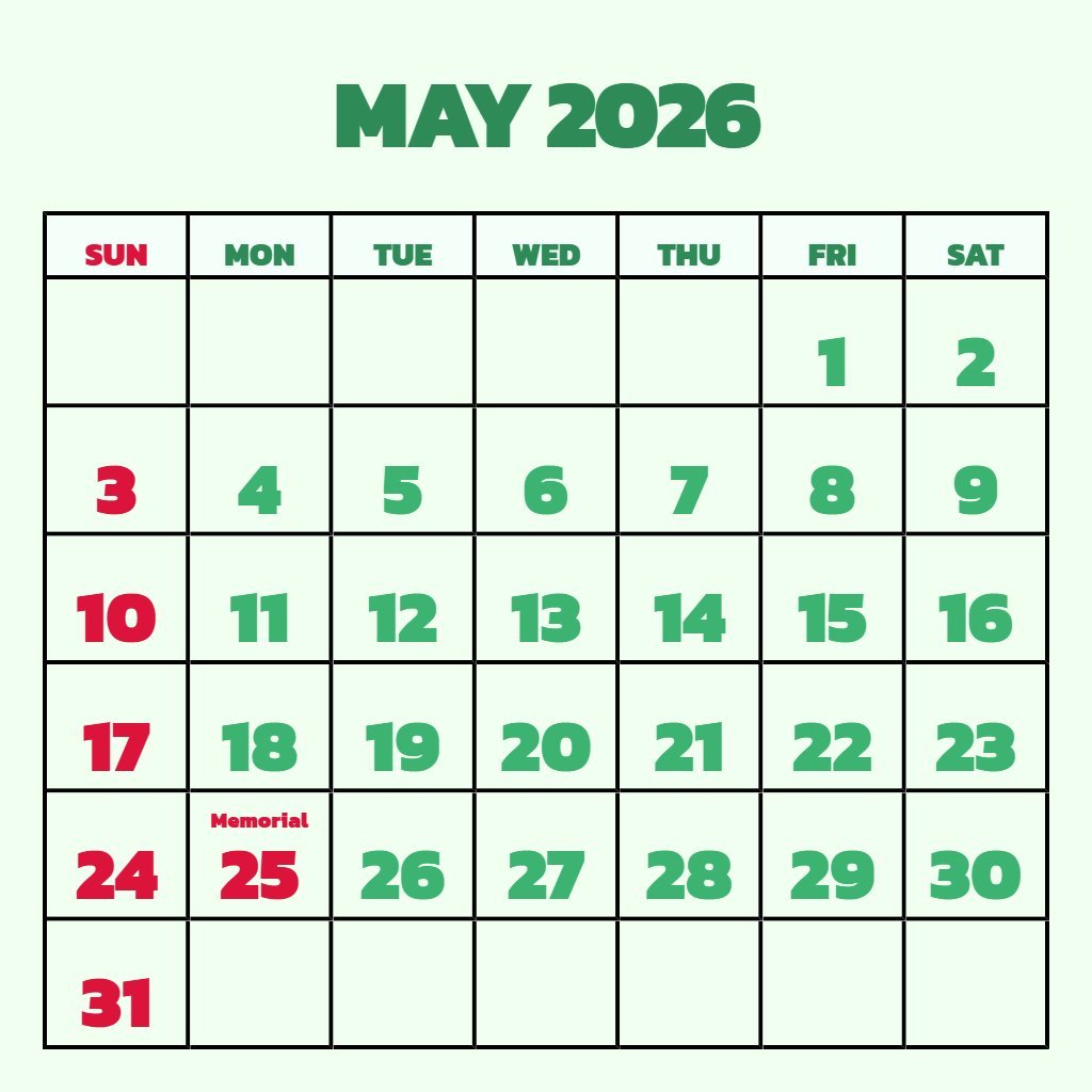 Editable May 2026 Calendar Printable With Holidays Schedule PDF Download Editable May 2026 Calendar Printable With Holidays Schedule PDF Download