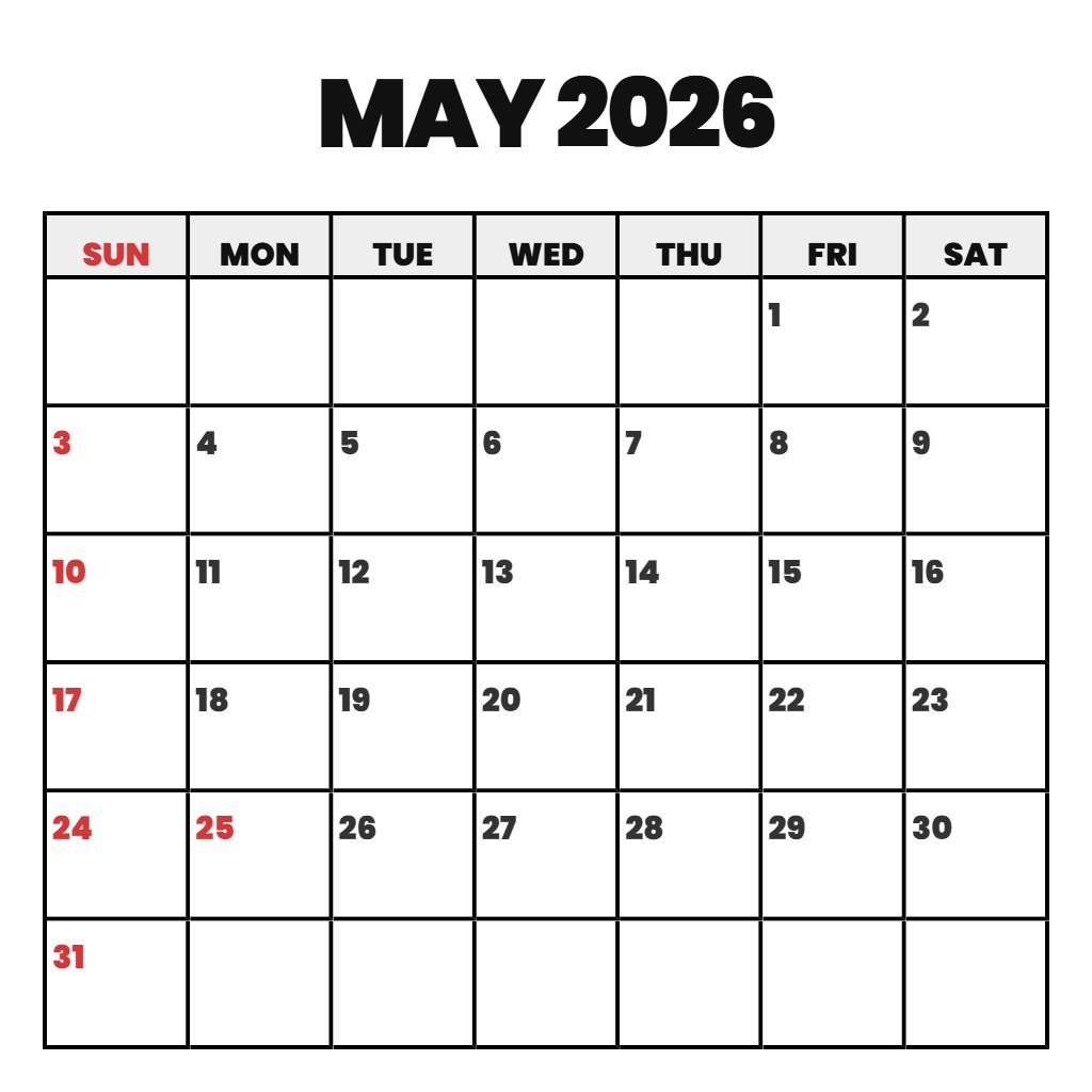Editable May 2026 Calendar With Holidays Printable Wallpaper PDF Download