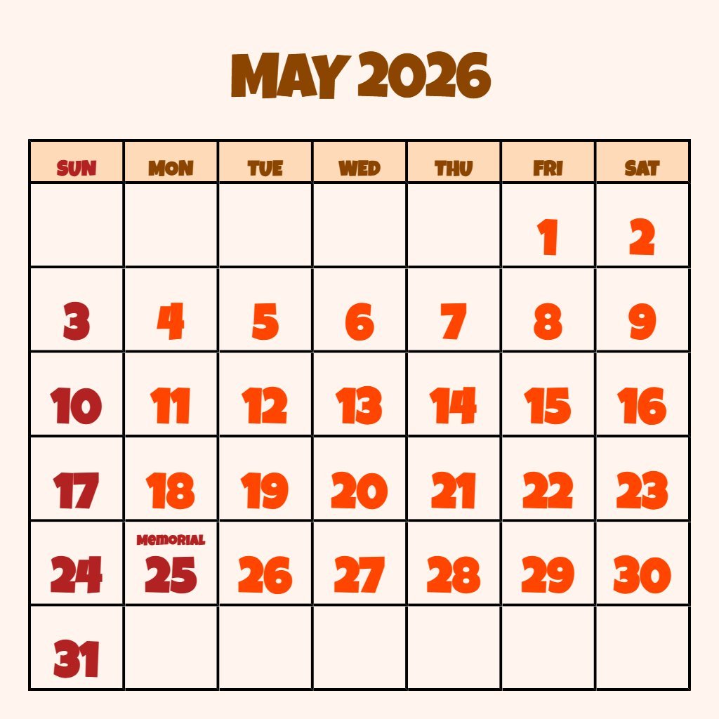 Editable May 2026 Calendar With Holidays Printable Wallpaper PDF Download