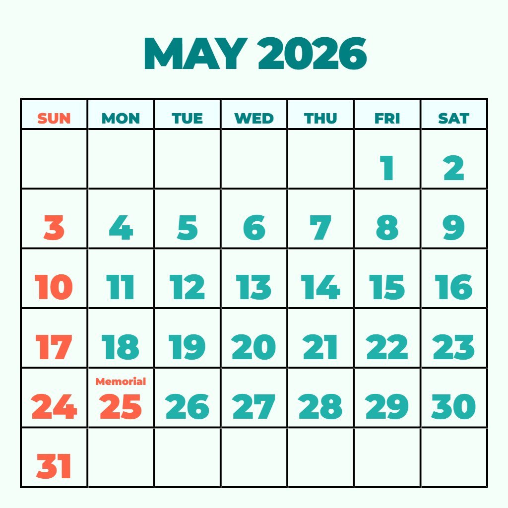 Cute May 2026 Calendar With Holidays Printable Free Planning PDF Download