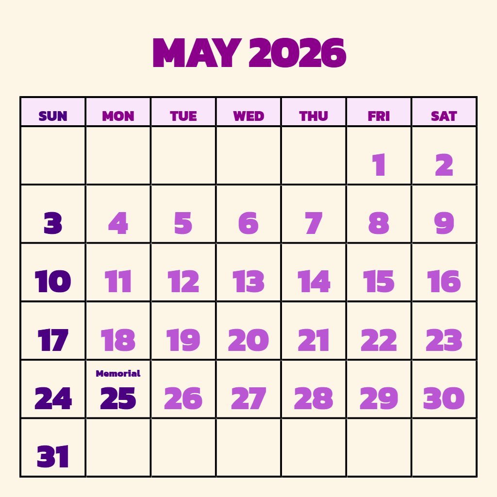 Free May 2026 Free Printable Calendar Notes PDF Download Free May 2026 Free Printable Calendar Notes PDF Download
