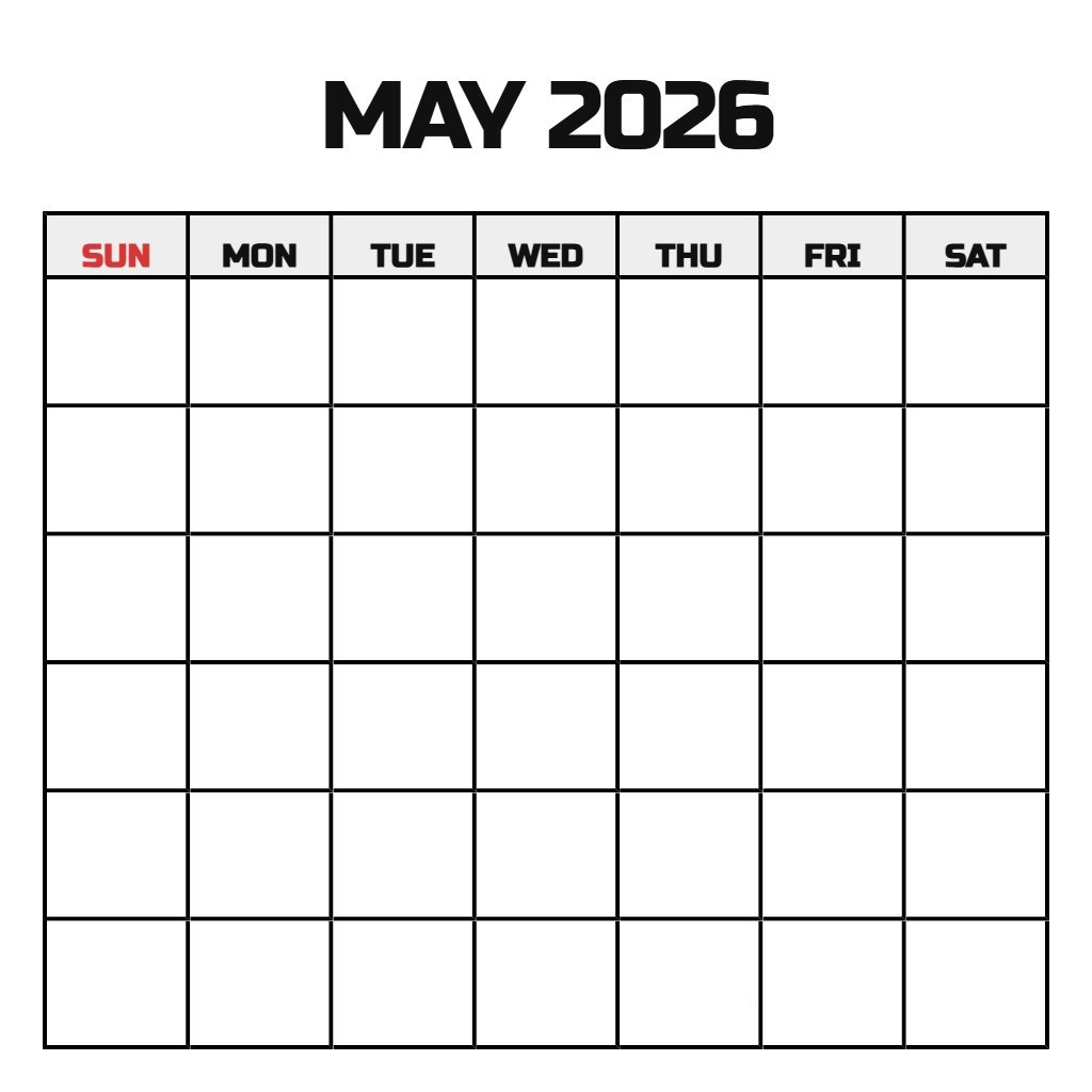 May 2026 Free Printable Calendar Blank PDF Download May 2026 Free Printable Calendar Blank PDF Download