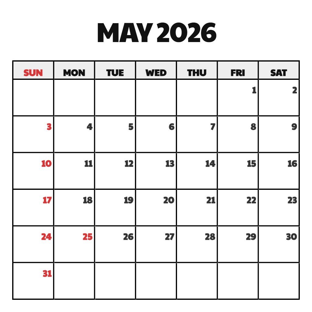 Editable May 2026 Printable Calendar With Holidays Schedule PDF Download