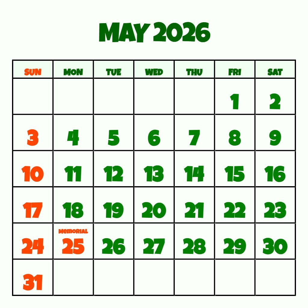 Custom May 2026 Printable Calendar With Holidays Notes PDF Download