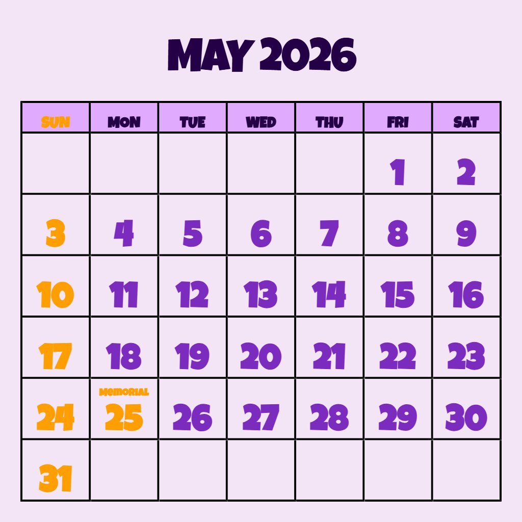 Free May 2026 Printable Calendar With Holidays Schedule PDF Download