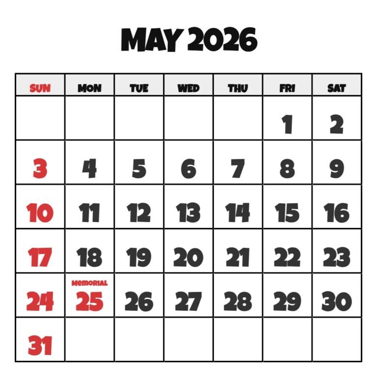 May 2026 Printable Calendar With Holidays PDF Download