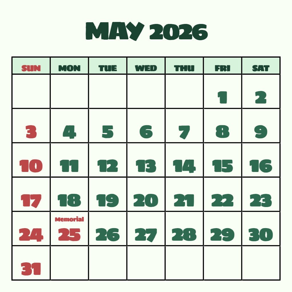 Free May And June 2026 Calendar Printable Schedule PDF Download