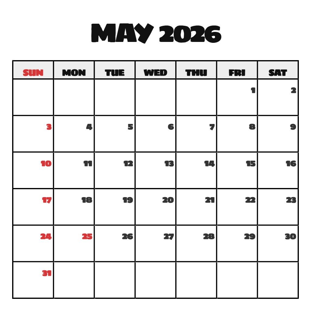 Free May Calendar 2026 Free Printable Notes PDF Download