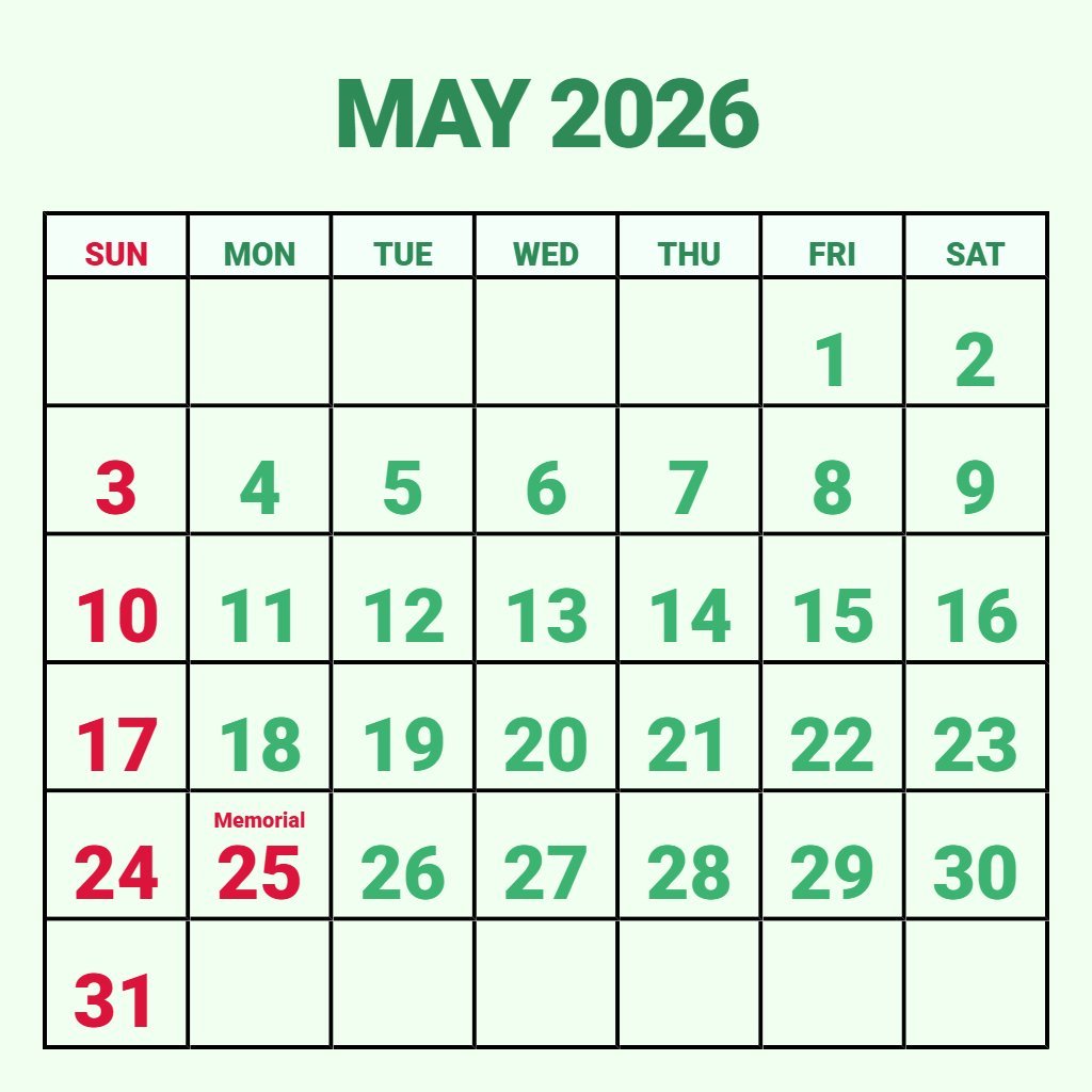Editable May Calendar 2026 Free Printable Planning PDF Download