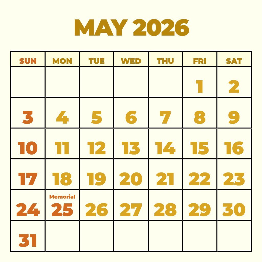 Custom May Calendar 2026 Free Printable Wallpaper PDF Download