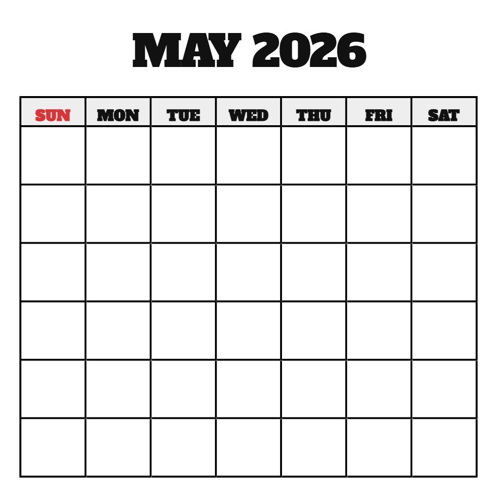 May Calendar 2026 Free Printable Blank PDF Download