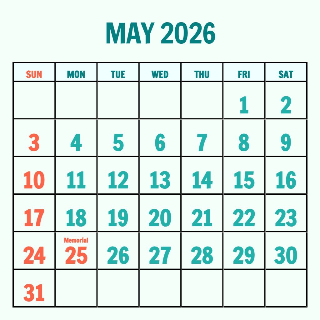 Cute May June 2026 Calendar Printable Schedule PDF Download Cute May June 2026 Calendar Printable Schedule PDF Download