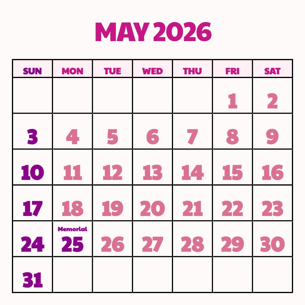Editable May Printable Calendar 2026 Free Planning PDF Download