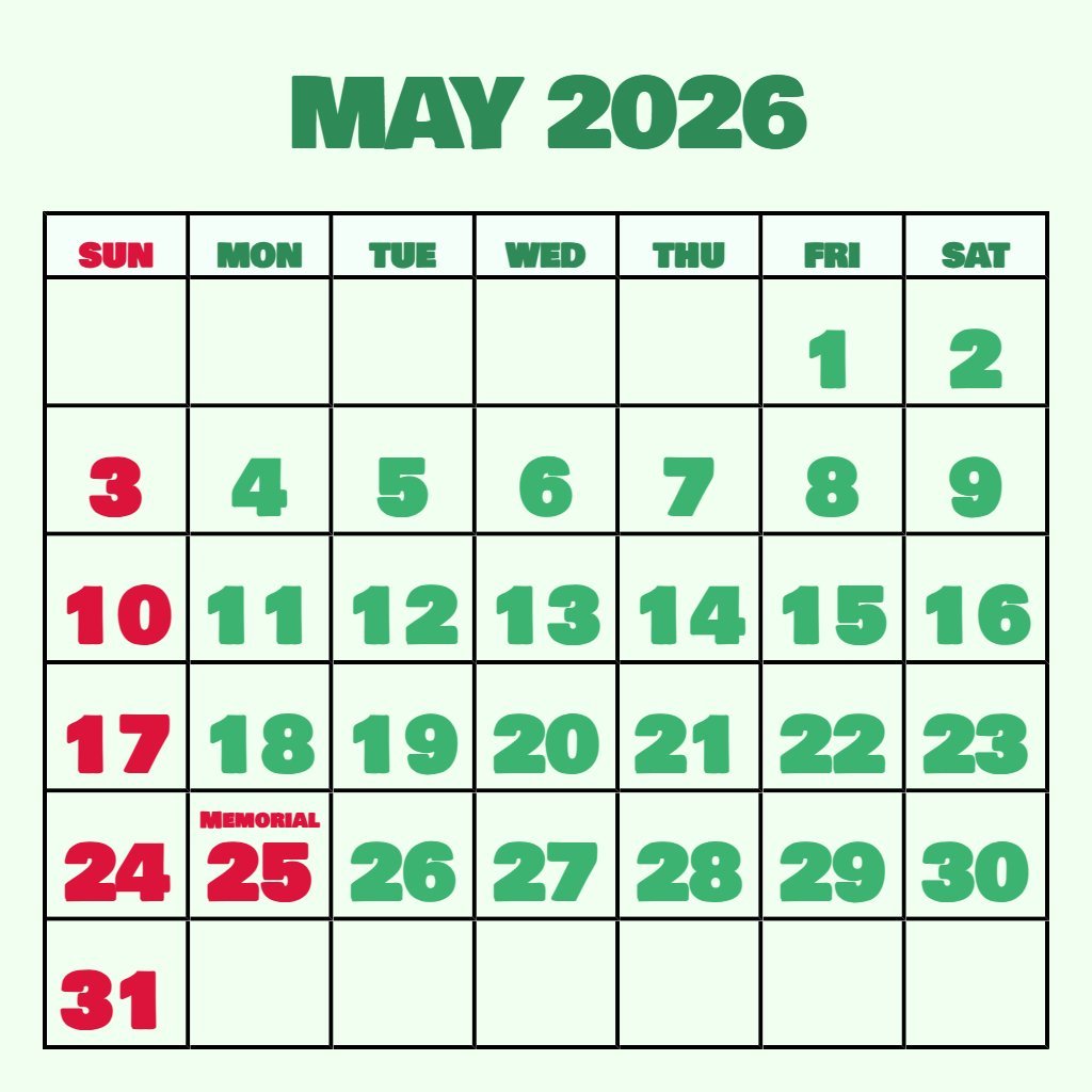 Editable May Printable Calendar 2026 Free Planning PDF Download