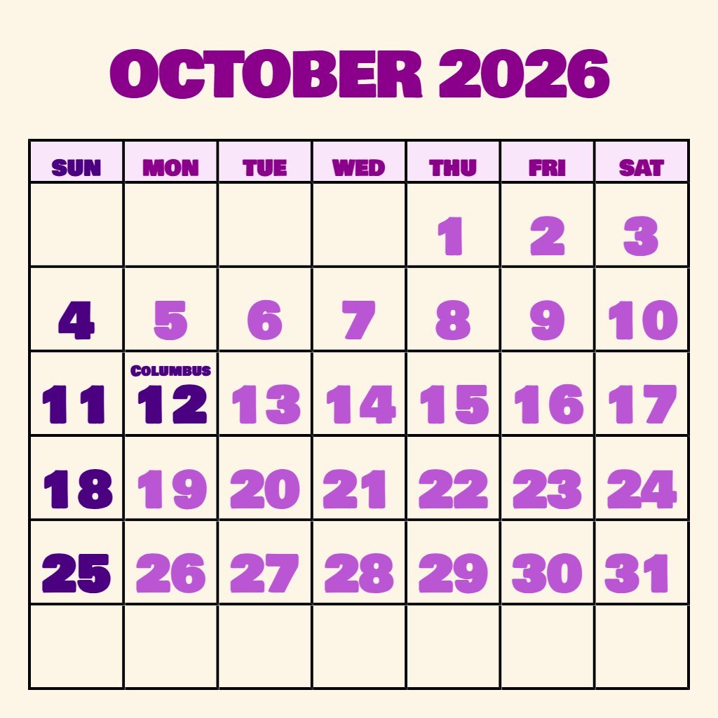 Cute Monthly Calendar 2026 October Wallpaper Download