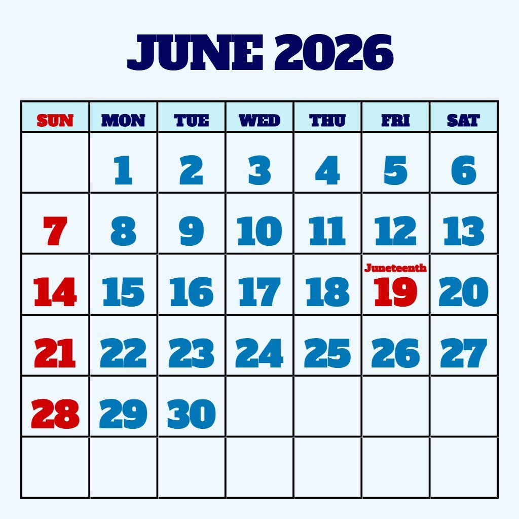 Editable Monthly Calendar June 2026 Printable Schedule PDF Download