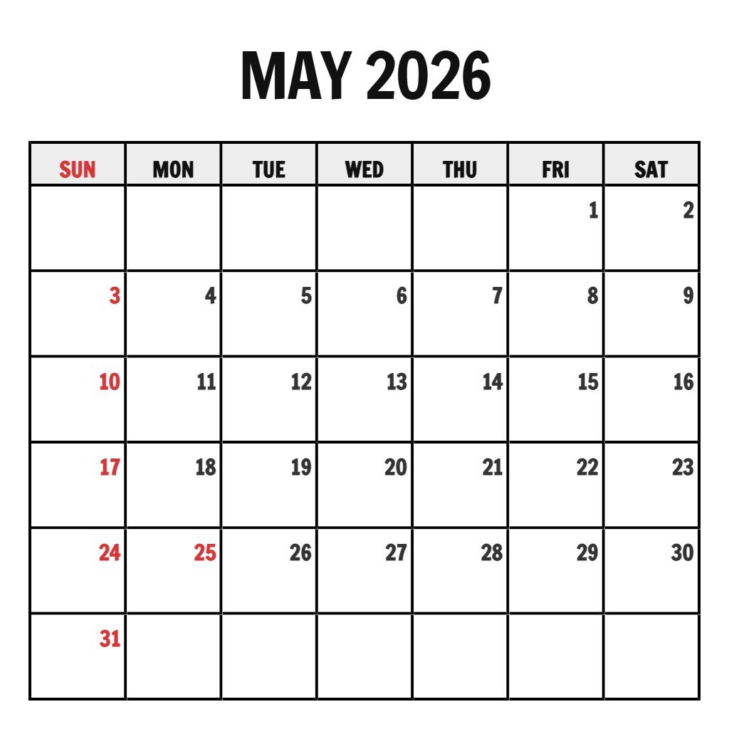 Free Monthly Calendar May 2026 Printable Wallpaper PDF Download Free Monthly Calendar May 2026 Printable Wallpaper PDF Download