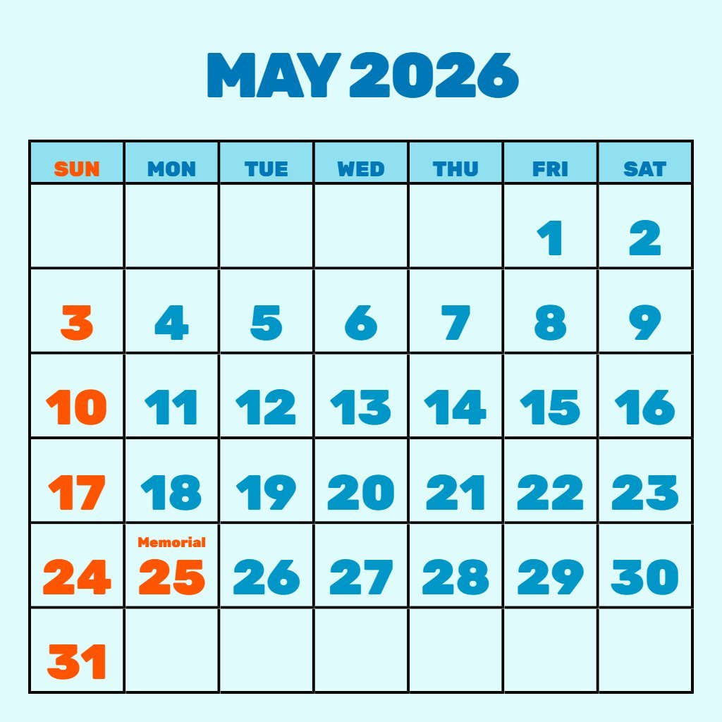 Free Monthly Calendar May 2026 Printable Wallpaper PDF Download Free Monthly Calendar May 2026 Printable Wallpaper PDF Download