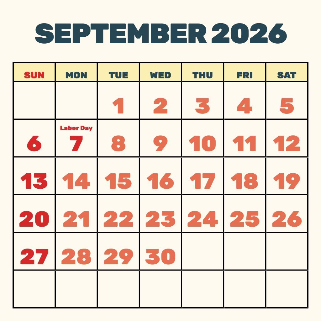 Free Monthly Calendar Printable September 2026 Wallpaper PDF Download