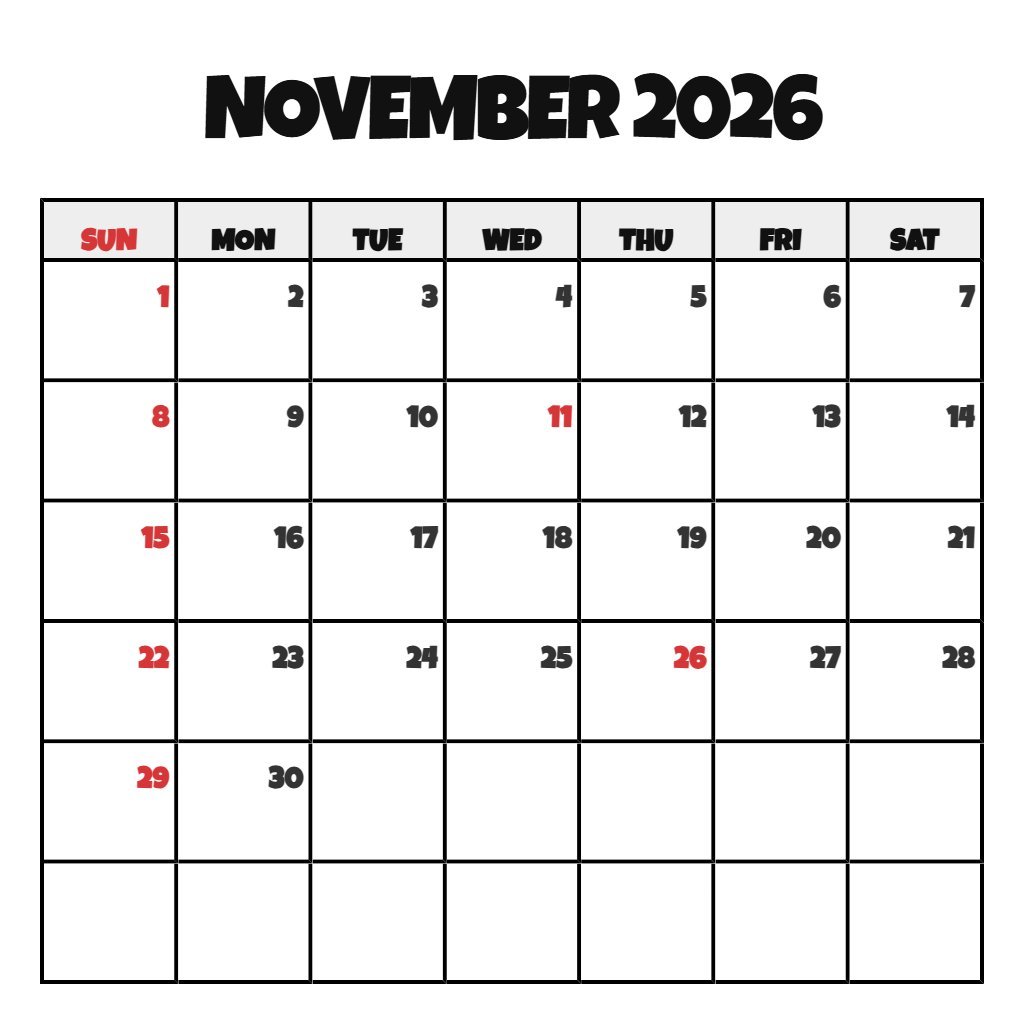 Editable November 2026 Calendar Free Printable Pdf Planning PDF Download