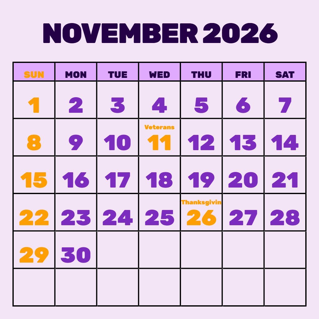 Cute November 2026 Calendar Free Printable Pdf Wallpaper PDF Download