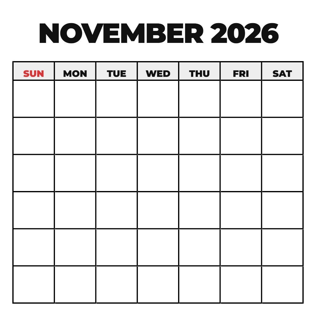 November 2026 Calendar Free Printable Pdf Blank PDF Download