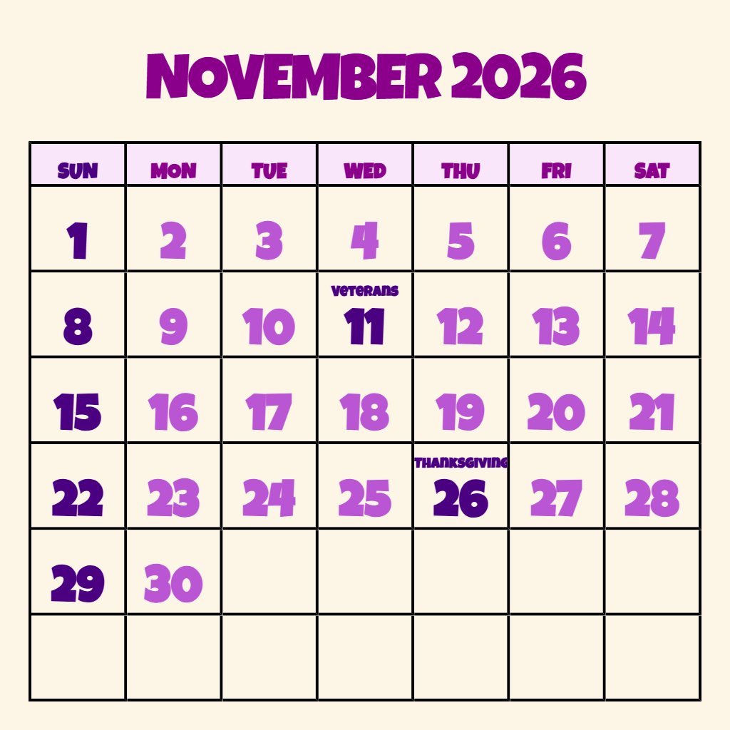 Free November 2026 Calendar Printable Pdf Free Download Notes PDF Download