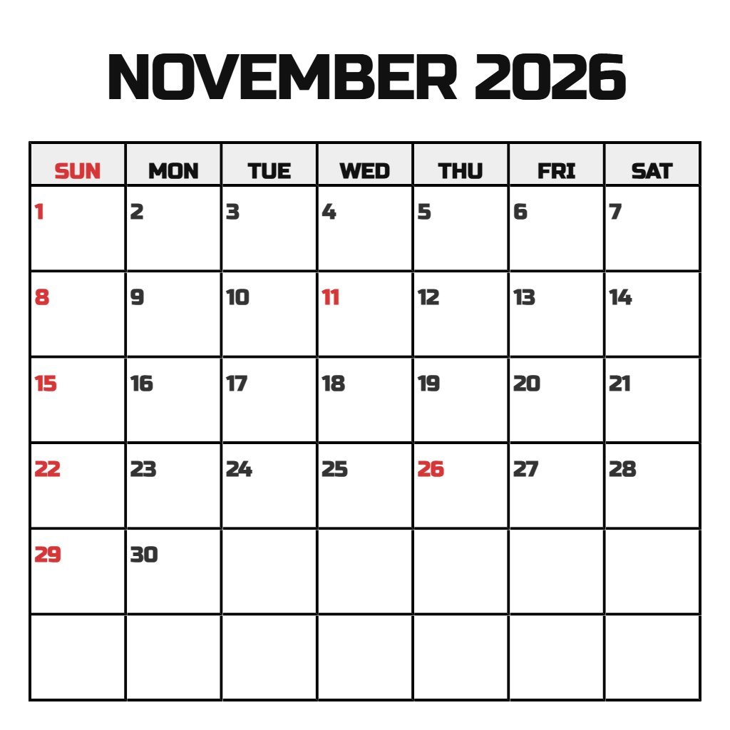 Free November 2026 Printable Calendar Free Planning PDF Download