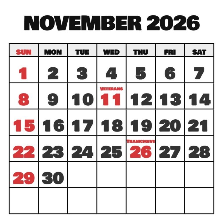 November 2026 Printable Calendar Printabulls PDF Download