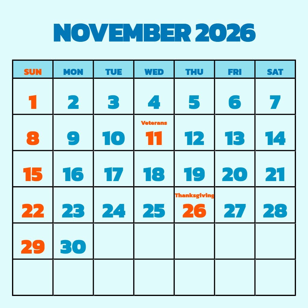 Cute November And December 2026 Calendar Printable Schedule PDF Download