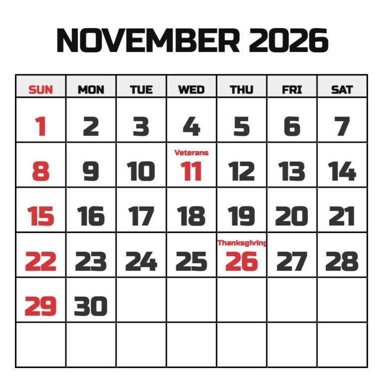 November And December 2026 Calendar Printable PDF Download