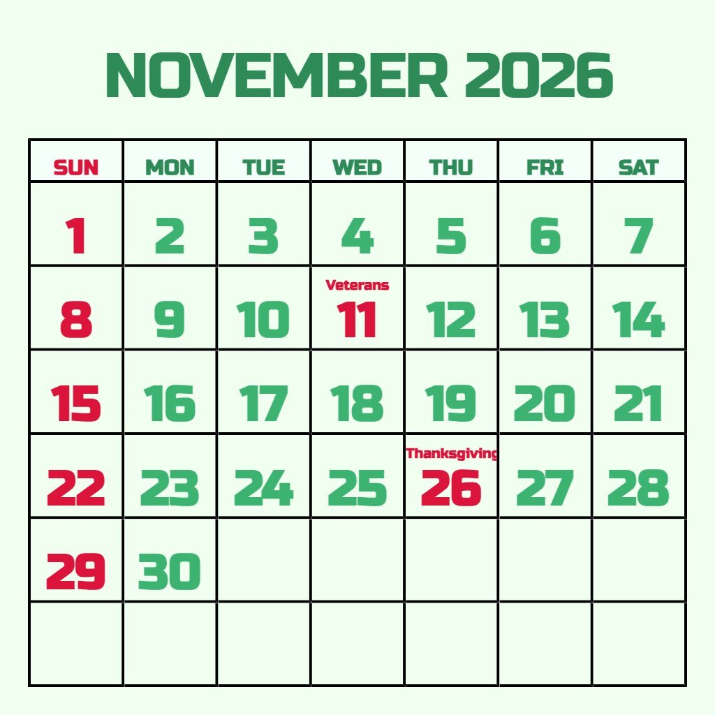 Cute November Calendar 2026 Free Printable Wallpaper PDF Download