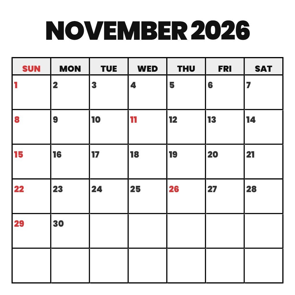 Editable November December 2026 Calendar Printable Planning PDF Download