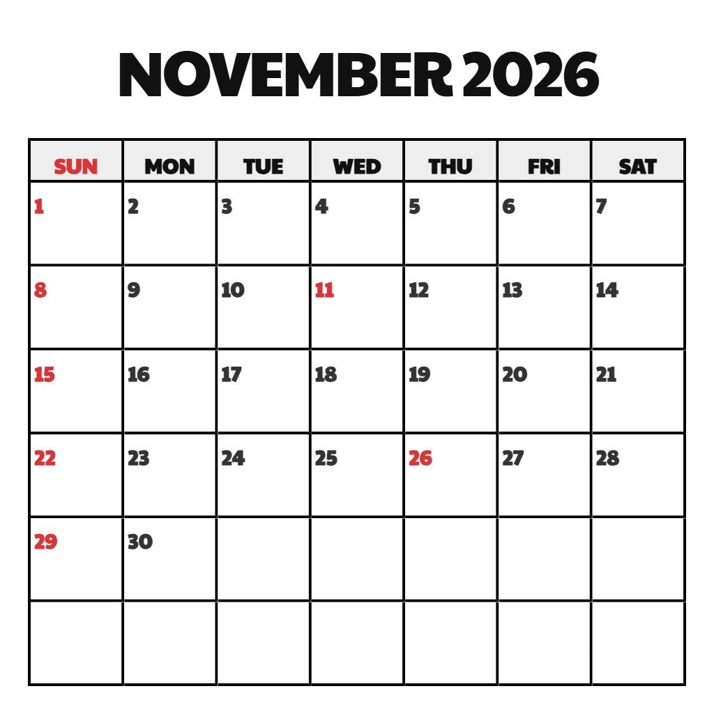 Cute November Free Printable Calendar 2026 Notes PDF Download