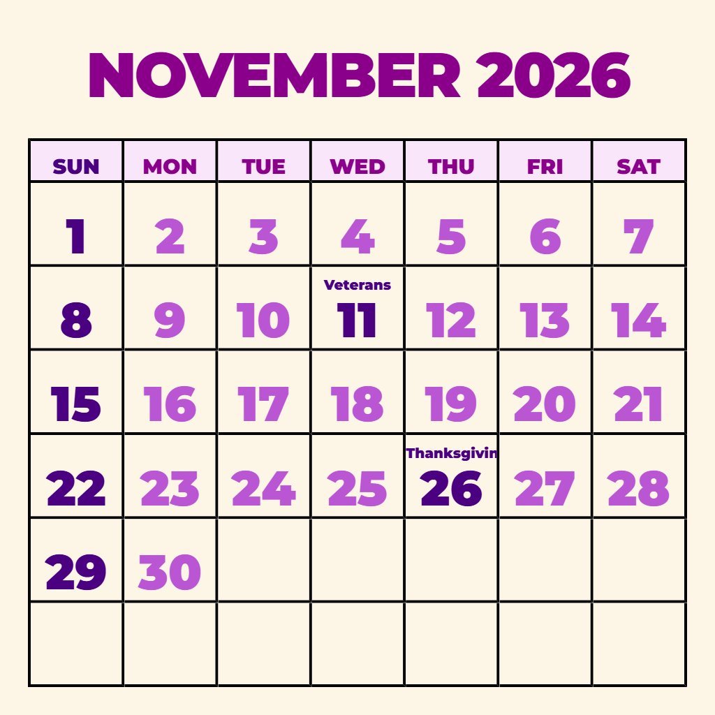 Editable November Free Printable Calendar 2026 Wallpaper PDF Download