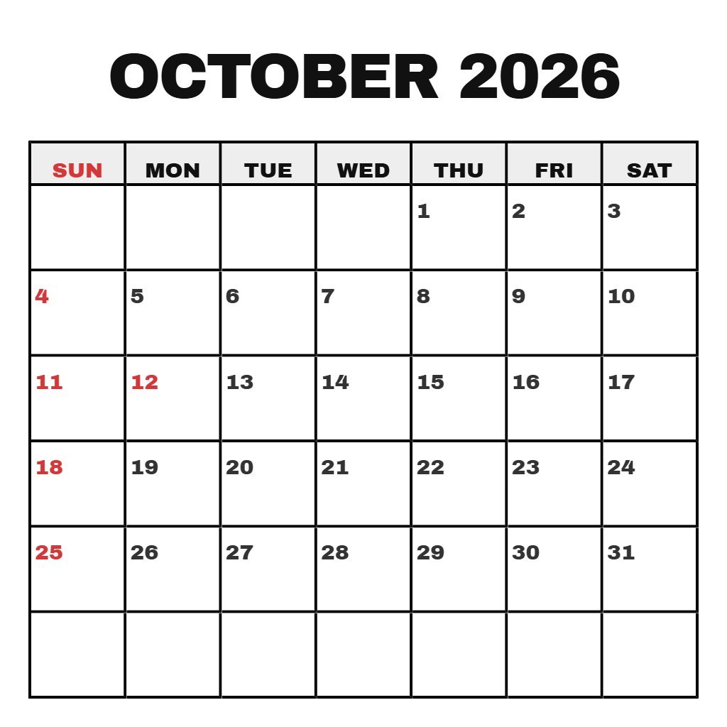 Custom October 2026 Calendar Free Printable Pdf Notes PDF Download