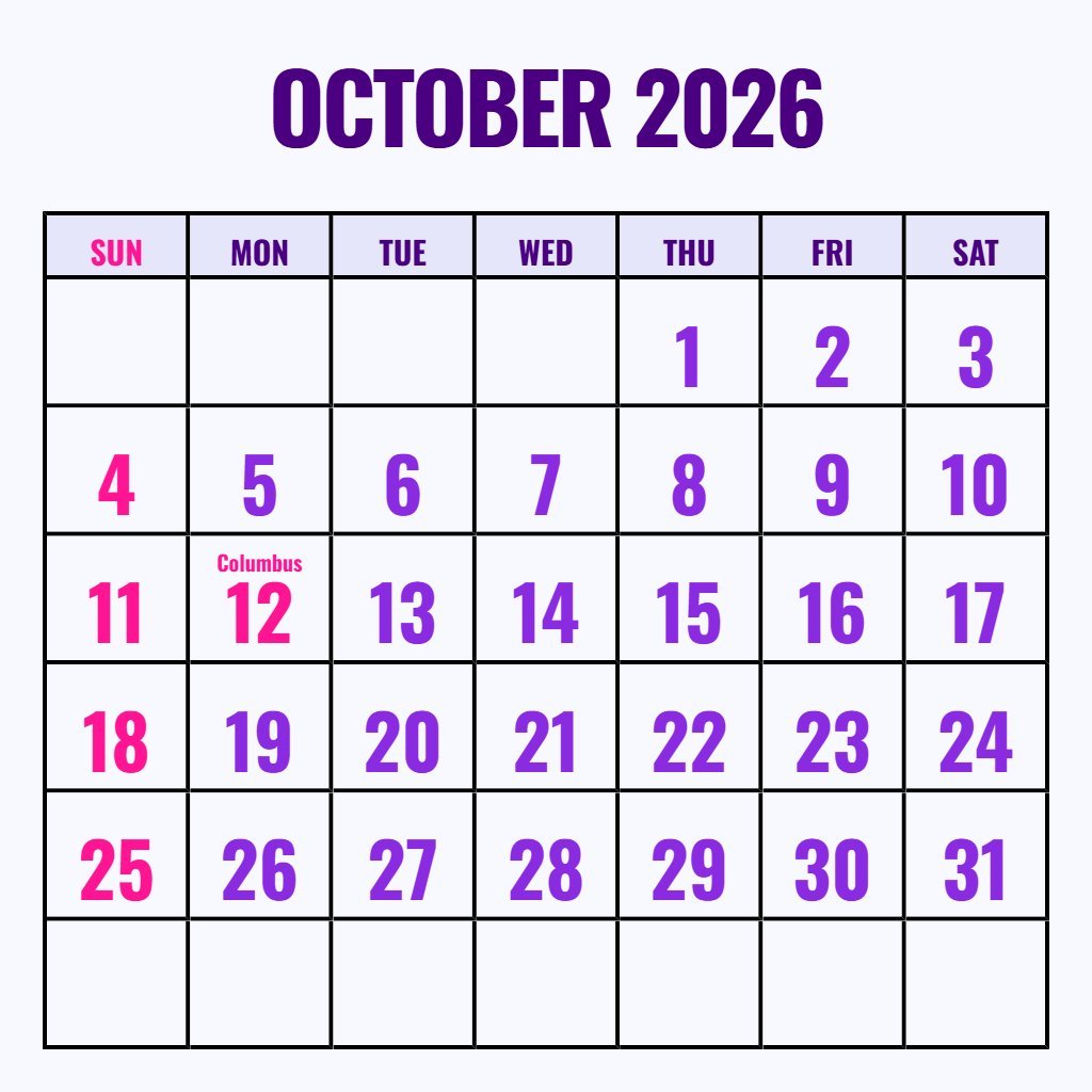 Free October 2026 Calendar Free Printable Pdf Wallpaper PDF Download