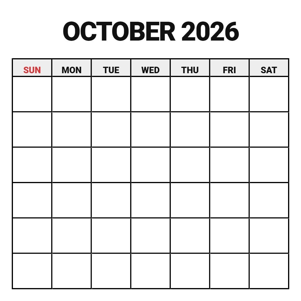 October 2026 Calendar Free Printable Pdf Blank PDF Download