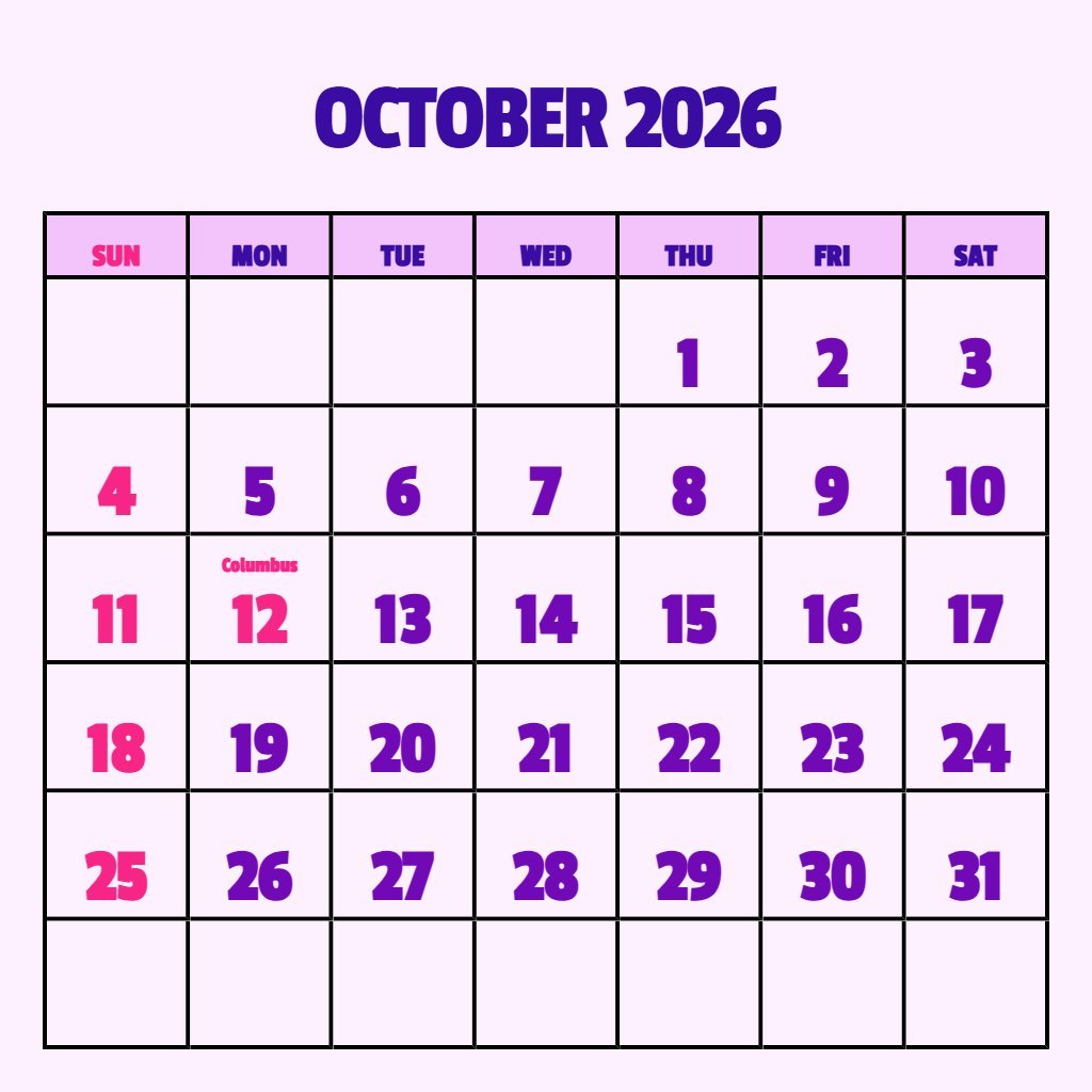 Cute October 2026 Calendar Printable Pdf Planning PDF Download