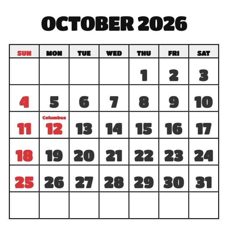 October 2026 Calendar Printable Pdf Free PDF Download