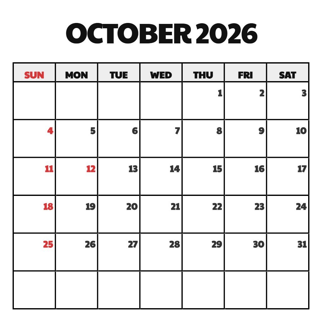 Cute October 2026 Calendar Printable With Lines Schedule PDF Download