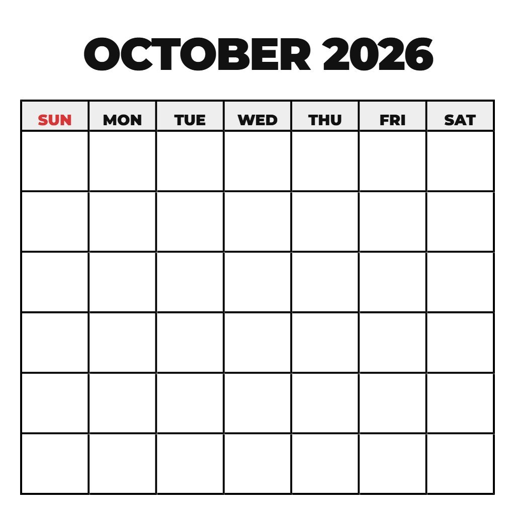 October 2026 Calendar Printable With Lines Blank PDF Download