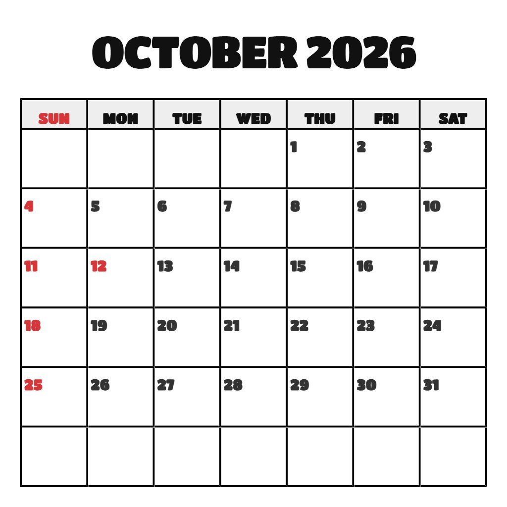 Free October 2026 Monthly Calendar Printable Wallpaper PDF Download