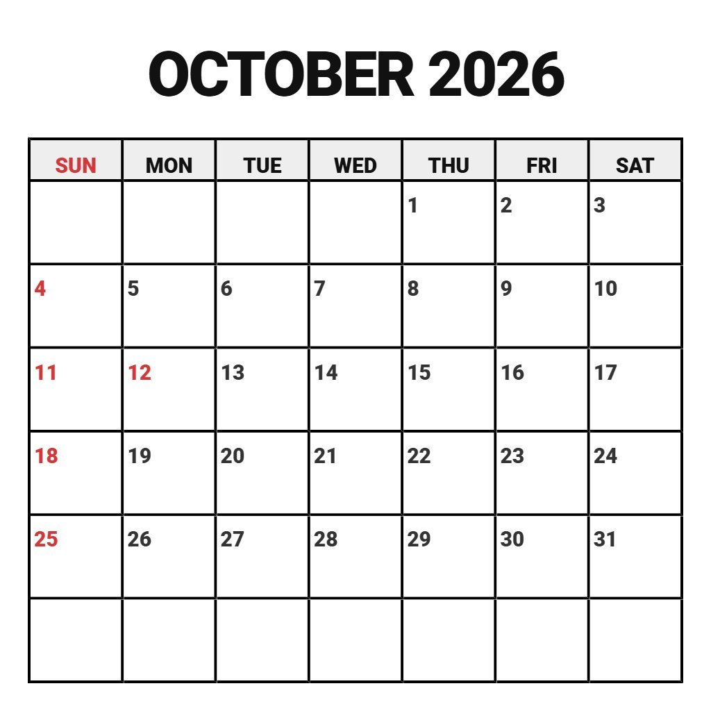 Cute October Calendar 2026 Free Notes Download