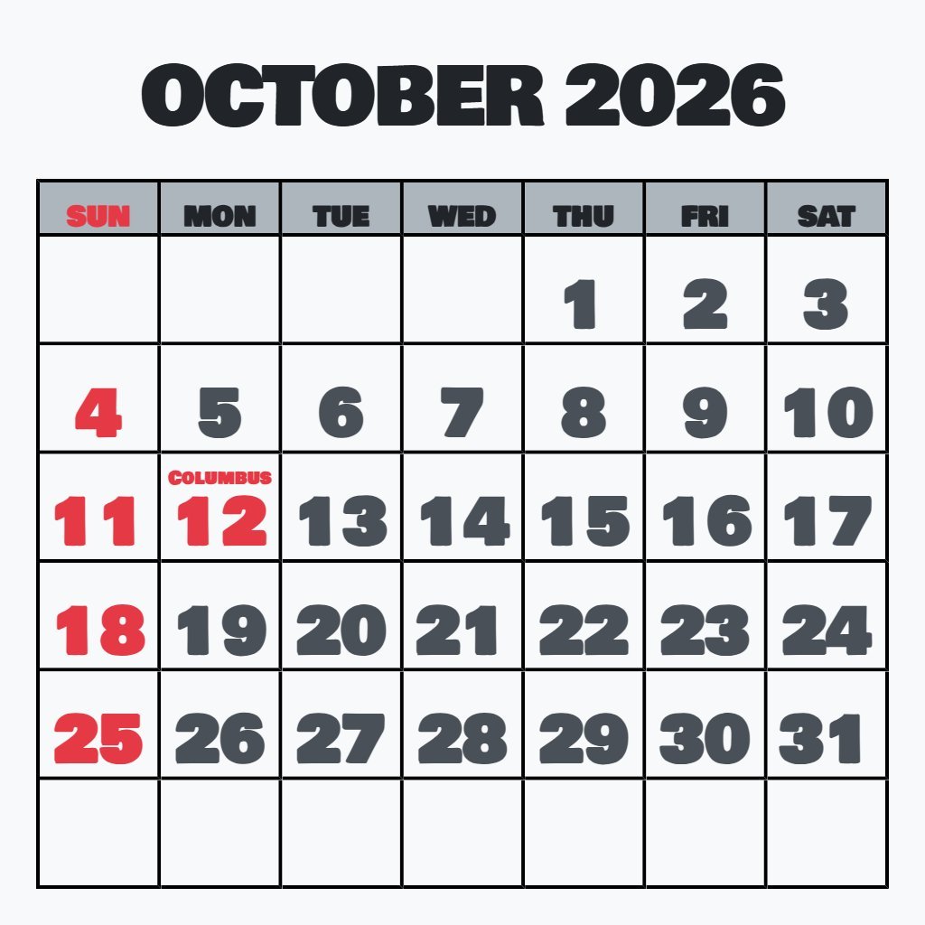 Custom October Calendar 2026 Free Schedule Printable
