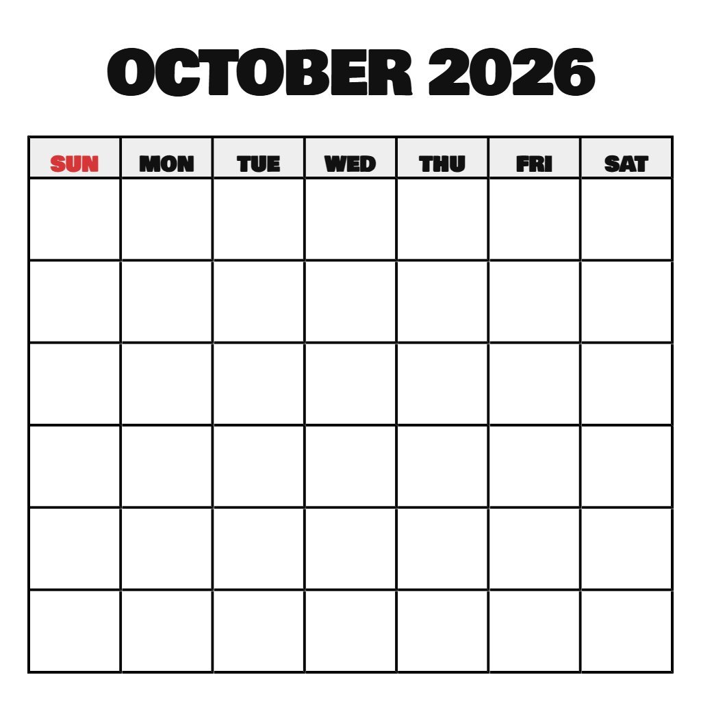October Calendar 2026 Free Blank PDF