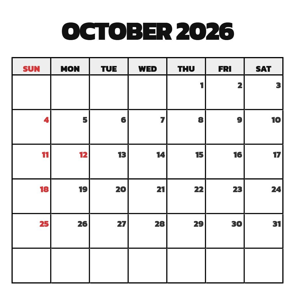 Cute October Calendar 2026 Printable Free Notes PDF Download