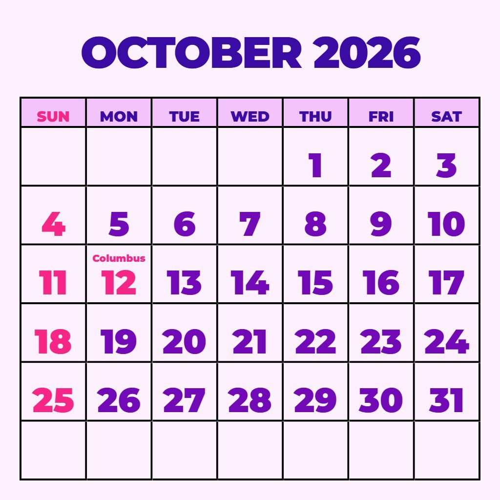 Custom October Calendar 2026 Printable Free Wallpaper PDF Download
